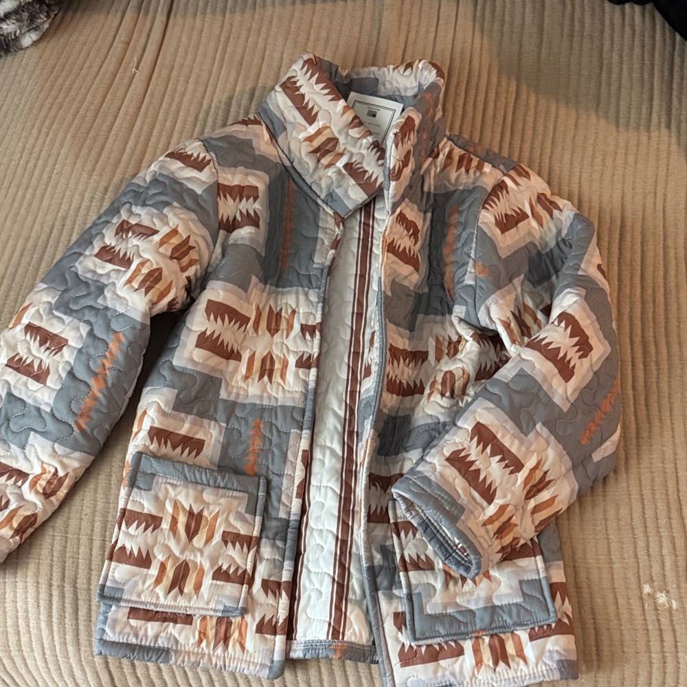 Women's Quilted Jacket - light blue and tan/brown